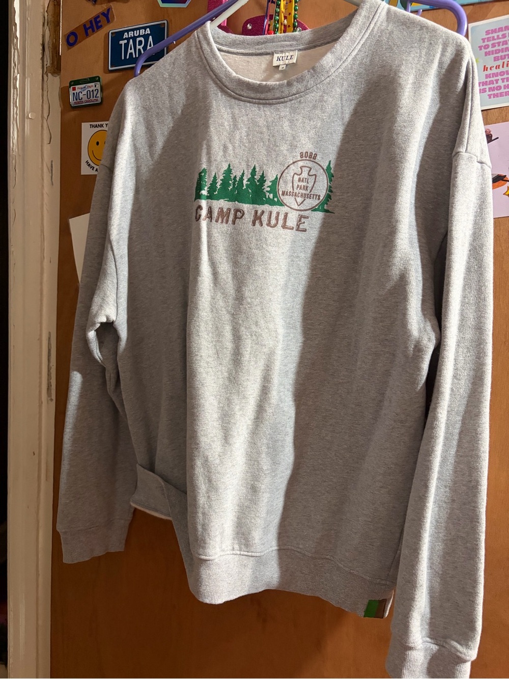 KULE Gray Crewneck oversized Sweatshirt with Green Tree Graphic